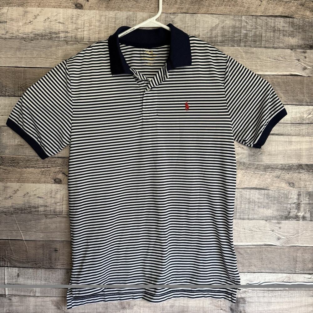 Polo Ralph Lauren Performance Kids Boy Size Large Striped Blue Polo Shirt